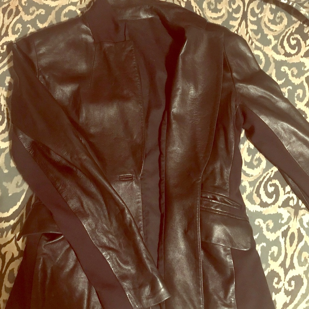 Black leather & knit sleeve Blazer